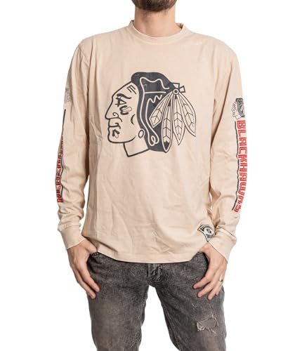 Calhoun NHL Surf N Skate Mens Acid Wash Distressed Logo Long Sleeve Shirt (Chicago Blackhawks X-Large)