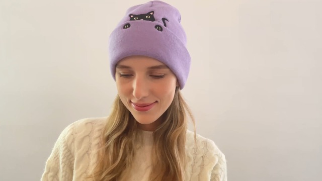 Women's Cat Beanie Cute Cat Lover Gifts Animal Valentines White