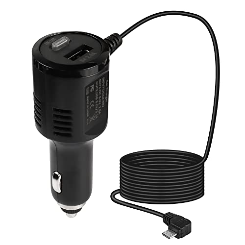90 degrés Micro USB Dash Cam Chargeur de Voiture câble d'alimentation 12v à 5v Chargeur Rapide avec Chargeur USB et Bouton de Commutation pour Dash Cam GPS Navigation DVR-3.5M/11.5FT Cover