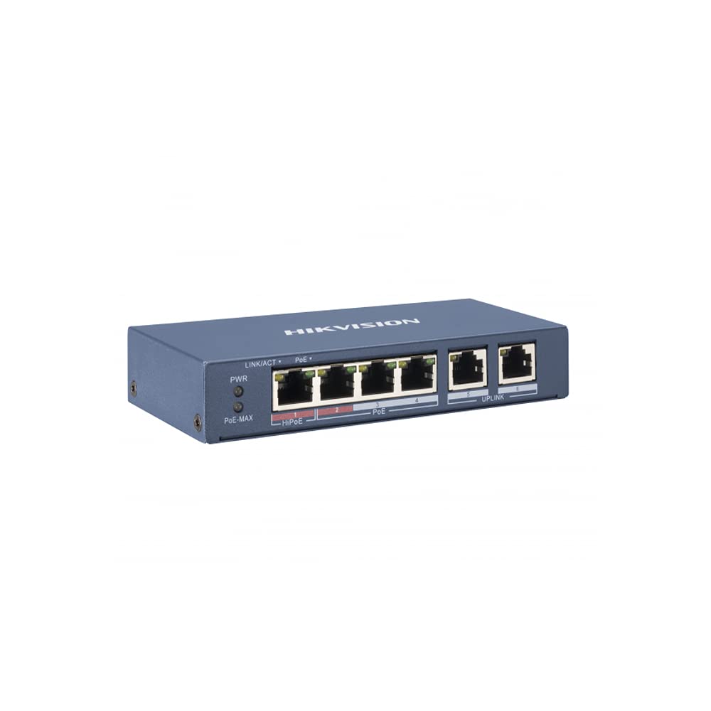 Hikvision - Conmutador Hikvision de 5 Puertos ~ 4 Puertos PoE de 100 Mbps ~ 1 conmutador de Red con Puerto Ethernet de 100 Mbps - DS-3E0105P-E/M