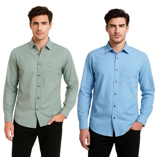 Image of Arvest Men?s Cotton Regular Fit Full Sleeve Shirt Combo Soft Breathable Fabric with Button-Down Collar and Chest Pocket Suitable for Office and Outfits