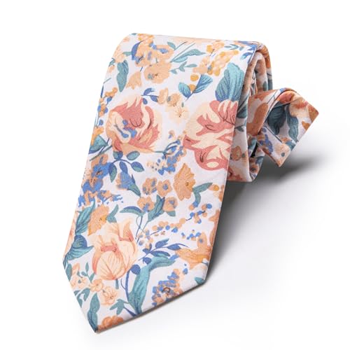 Image of Barry.Wang 100% Cotton Floral Ties for Men 63 inch Extra Long Necktie Clip
