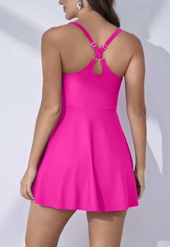 Image of B2prity Women's One Piece Swimsuits Tummy Control Skirt Swimdress Hot Pink