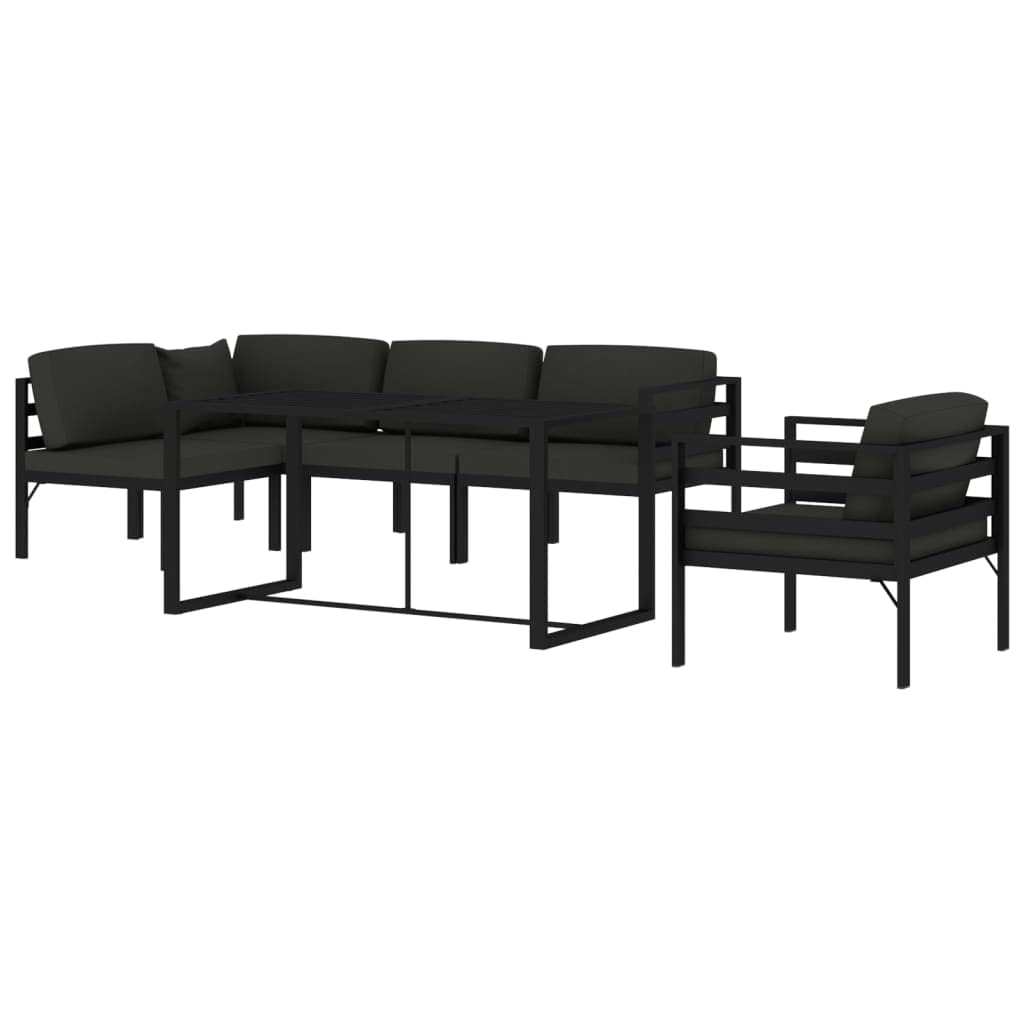 Juego de 6 muebles modulares de jardín de aluminio antracita con cojines para asiento y respaldo, resistente a la intemperie y robusto, soporta hasta 110 kg por asiento