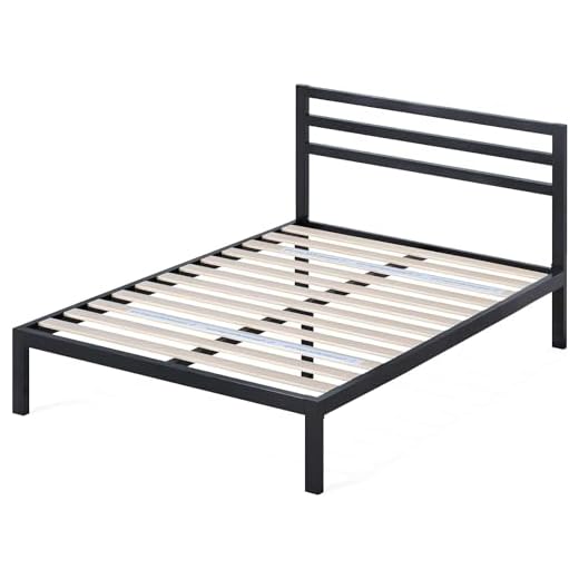 ZINUS Mia Modern 36 cm Estructura de cama de metal con cabecero, Somier de listones de madera, Fácil montaje, Espacio de almacenamiento bajo la cama, 150 x 190 cm, Negro