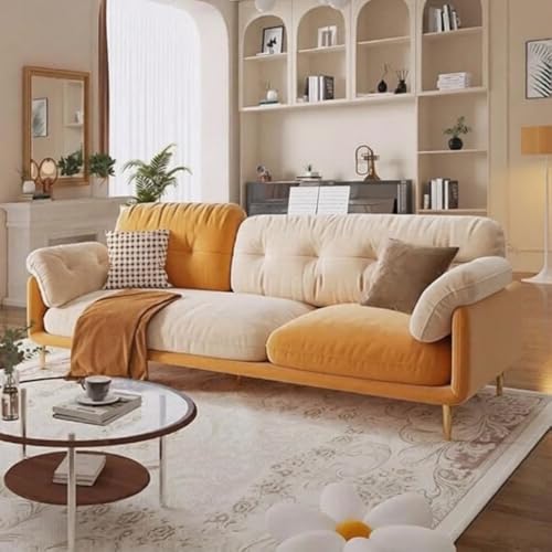 Image of A to Z Furniture Classic Chesterfield Sofa Set Luxury Chesterfield Sofa in for Home Living Room & Office (3 Seater Sofa Orange & Beige)