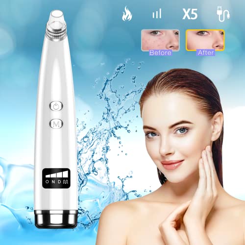 Blackhead Remover, Blackhead Remover Vacuum Pore Cleaner Electric Blackhead Suction, Facial Pore Cleaner Device Acne Comedone Extractor Tool USB with Hot Compress 5 Probes for Nose Face Women