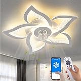 Yfrest Ceiling Fan with Lights Remote Control, White Personalized Ceiling Fan with Light, 6 Speeds 3 Light Color Flush Mount Ceiling Fan for Kitchen Bedroom