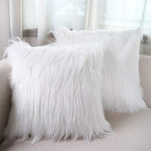 Hodeco Fundas de cojín de piel sintética de 18 x 18 pulgadas, decoración del hogar, funda de cojín cuadrada suave 100 % poliéster, funda de cojín para sofá, 45 x 45 cm, color blanco brillante, 2