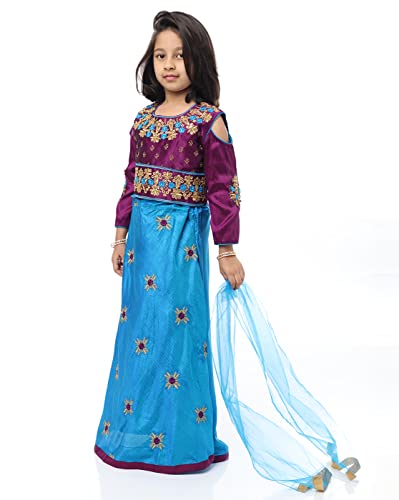 Image of Ashwini Girls Skirt Top With Neck Embroidery Work | Readymade Indian Kids Ethnic Skirt Top