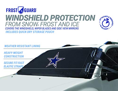 NFL Frost Guard Windshield Cover for Ice and Snow, Dallas Cowboys | Standard Size Car Windshield Frost Cover with Side Mirror Covers | Fits Most Cars, Sedans, Small Trucks, SUVs – 60 x 40 Inches