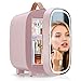 Enventor Mini Fridge 4L/ 6 Can, Skincare Fridge With Dimmable LED Light Mirror, AC+12V DC Power Cooler & Warmer for Bedrooms, Home, Car/Cosmetics, Skin Care and Food, Pink