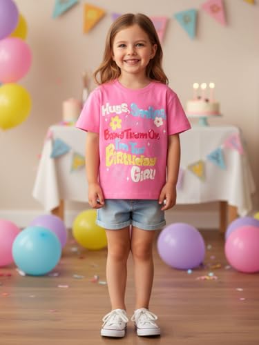 Image of WELAKEN Girls Soft T-Shirt with Curved Hem, Breathable Stretchy Rayon Crewneck Short Sleeve Tees, Kids Everyday Basic Top