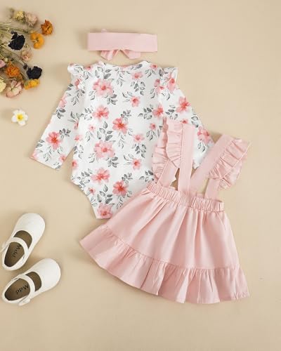 Image of Newborn Baby Girl Clothes Toddler Long Sleeve Ruffle Romper Top Infant Skirt Set Little Girl Overall Dress
