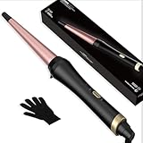 UKLISS Lockenstab [kegelförmig 13-25mm], Reise Hair Curler für Kurze und Mittellanges Haar, mit Hitzehandschuh, natürliche Locken, Spirallocken & Beach Waves, Doppelspannung (Schwarz)