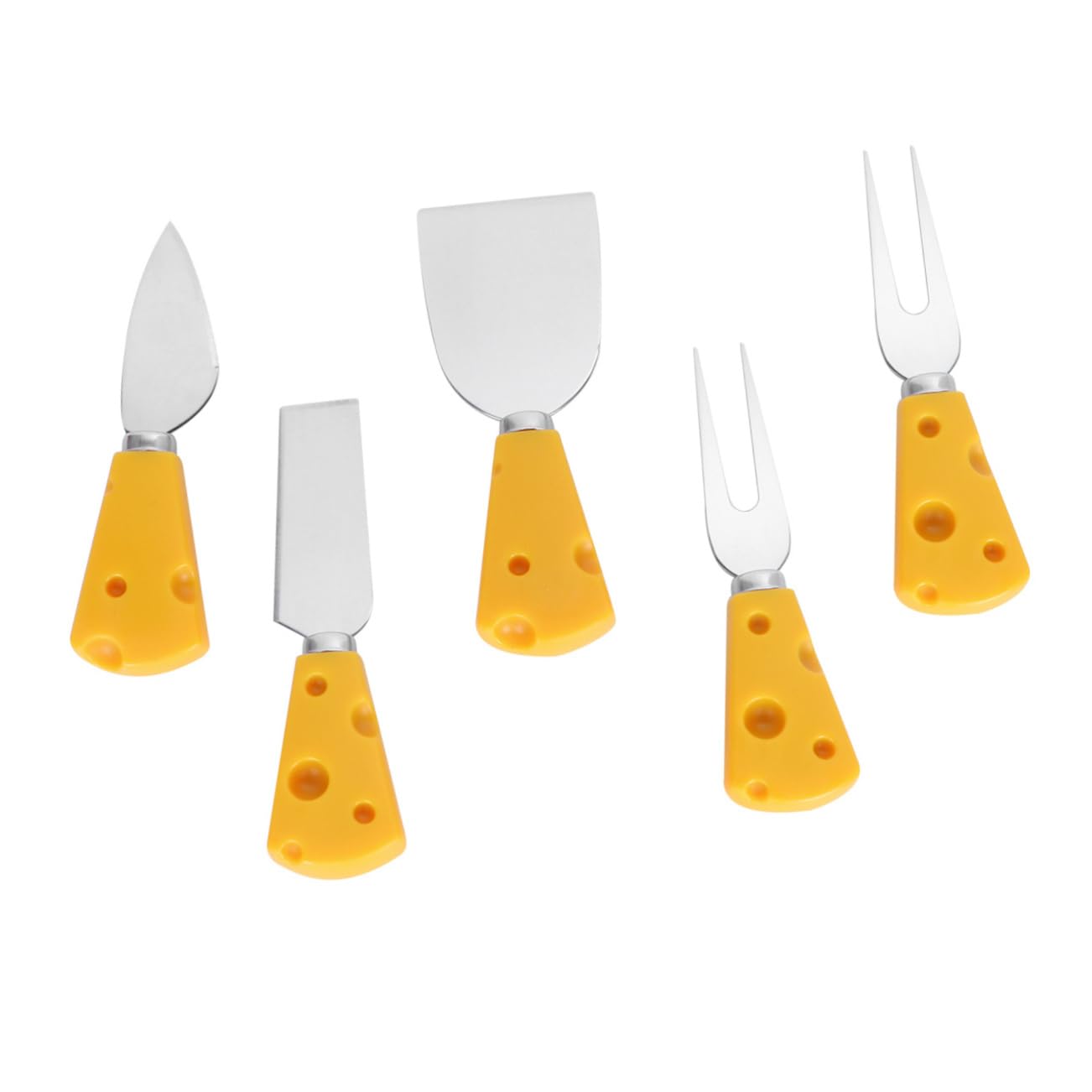 OFFSCH 5Pcs Fruit Cutlery Yellow Cheese Knife Flat Knife and Forks for Dessert Dinnerware Tableware for Fruit Serving and Enjoying Desserts