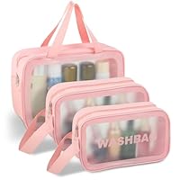 Atliberswo Set di 3 sacchetti per cosmetici, trasparenti, da donna, impermeabili, per trucchi, borsa per il trucco, borsa per il lavaggio (grande, media e piccola), valigetta per cosmetici (rosa)