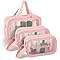 Atliberswo Set di 3 sacchetti per cosmetici, trasparenti, da donna, impermeabili, per trucchi, borsa per il trucco, borsa per il lavaggio (grande, media e piccola), valigetta per cosmetici (rosa)