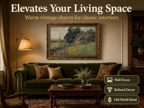 ApexBlume Vintage Gold Framed Landscape Wall Art Riverside Houses Prints - image 4