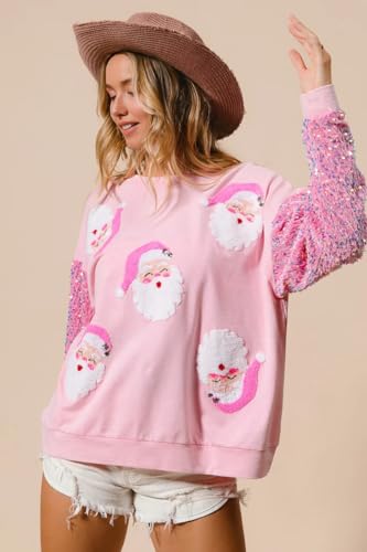 NUFIWI Pink Santa Face Sequin Sleeve Sweatshirt - Image 3