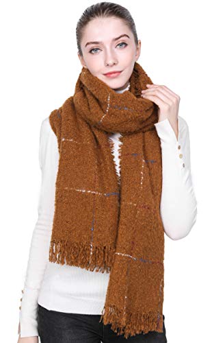 Shmily Girl Bufanda Para Mujer Otoño y Invierno Bufanda de Lana a Cuadros con Flecos (Free Size, Amarillo-c12)