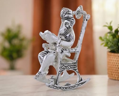 Image of KridayKraft Metal Chair Ganesh ganpati Idol with Reading Ramayan Home Decoration and Gifts for Your Love Once