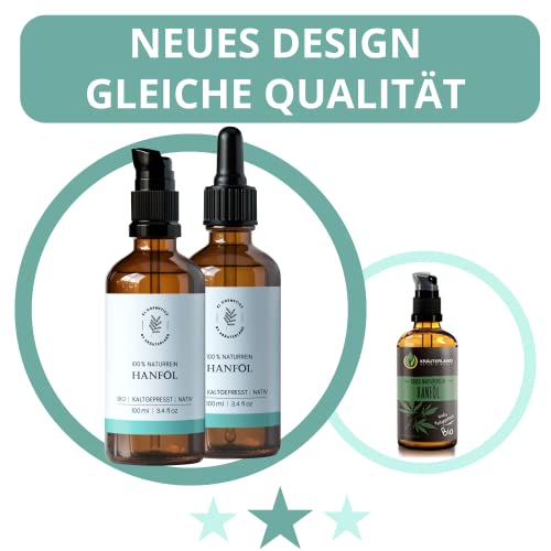 Kräuterland Bio Hanföl - Hautöl 100ml kaltgepresst - reines Bio Hanfsamenöl zur Pflege von Haut und Haaren in Premium Qualität