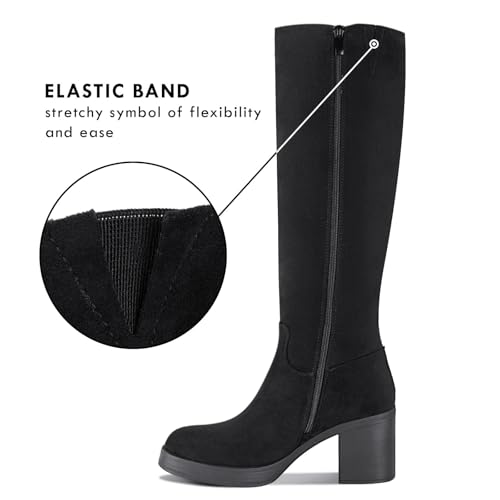 Image of Shoe'N Tale Platform Knee High Boots for Women Block Chunky Heel Round Toe Side Zipper Tall Boots