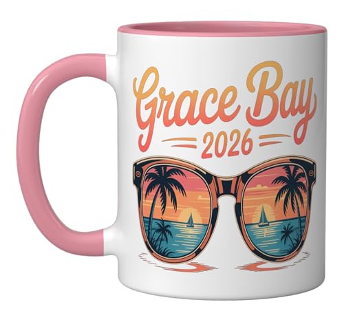 Taza de cerámica Grace Bay 2026 souvenir 11 oz rosa/blanco miniatura 1
