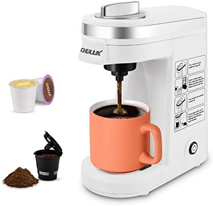 CHULUX Single Cup Coffee Maker Brewer for K-Cup & Ground & Tea Leaf, Travel Mini Single Serve Coffee Capsules & Pods, 6 to 12Oz Brew, Coffee Machine with A Reusable Coffee Filter, White