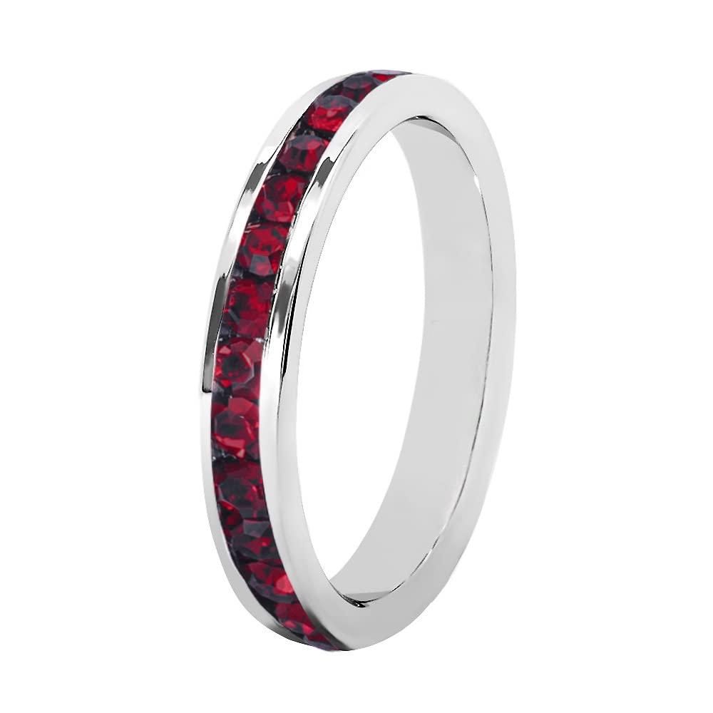 Birthstone Eternity Ring (Channel Set, Full Circle) – Stackable Ring with Crystal Stones in Silver Colour – Personalised Birthday Gift for Women by Muses Art Design