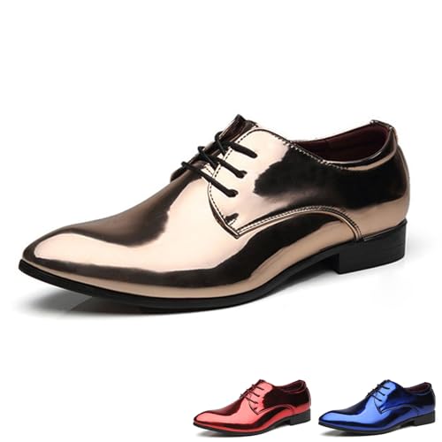 Men's Patent Leather Fashion Lace Up Low Heel Oxford Shoes Shiny Luxury Classic Pointed Toe Low Top Formal Derby Shoes Prom Party Casual Business Tuxedo Dress Shoes