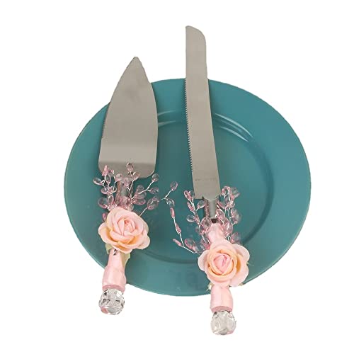 2 Pieces-Pink Series Wedding Cake Knife Shovel Wedding Site Prop Bread Knife Western Wedding Supplies Stainless Steel Cake Knife Shovel Server Set Birthday Party Pizza Knife and Fork Baking Tools