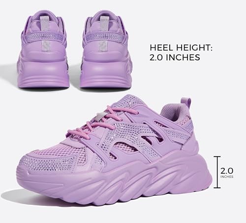 LUCKY STEP Women's Chunky Rhinestone Fashion Sneakers | Sparkly Platform Thick Dad Rave Mesh Walking Shoes3