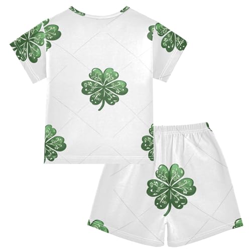 Summer Pajama Set Four Leaf Clover Tile Color Pattern, Short Sleeve Sleepwear Nightwear2