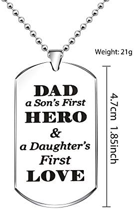 YONGHUI Mens Dog Tags Ball Chain Necklaces Jewellery For Fathers Day Birthday Gifts Engraved To The World You Are A Dad But To Our Family You Are The World Stainless Steel Silver Color (Style B)