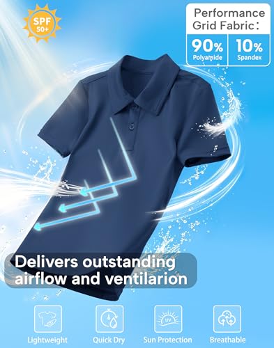 Image of MIVEI Kids' Performance School Uniform Polo Shirt Breathable UPF50+ | Youth Boys Girls Short Sleeve Golf Collared Shirts Grid Dry Fit Wrinkle Free Stretch Lightweight Cool Athletic Button Dress