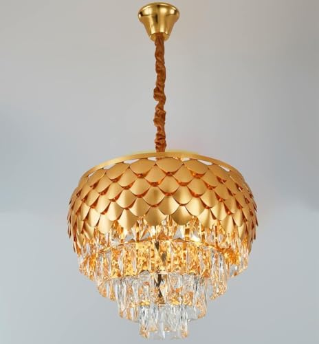 Image of Crown Lighting Crystal Jhumar in, Round Shaped Gold Finished Pandent /Hanging Chandelier Celling Light with Free Bulb Included (Medium) (Pineapple, 300MM)