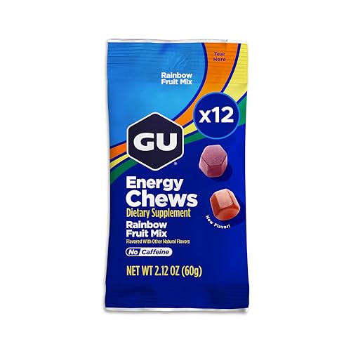 GU Energy Chews, Rainbox Mix Energy Gummies mit Elektrolyten, vegan, glutenfrei, koscher, koffeinfrei und milchfreie Energie für unterwegs für jedes Workout, 12 Beutel (insgesamt 24 Portionen)