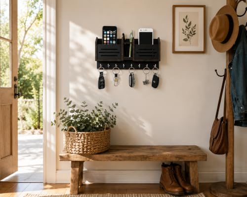 Image of Wooden Key Holder for Home MDF Wood Wall Mounted Designer Key Holders for Wall Decor Keys Hanger Stylish Mobile Stand Key Organizer for Home Decor and Office Decor Keychain Hanger