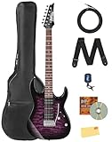 Ibanez GRX70QA RG Gio Electric Guitar - Transparent Violet Sunburst Bundle with Gig Bag, Tuner, Strap, Instrument Cable, Austin Bazaar Instructional DVD, and Polishing Cloth