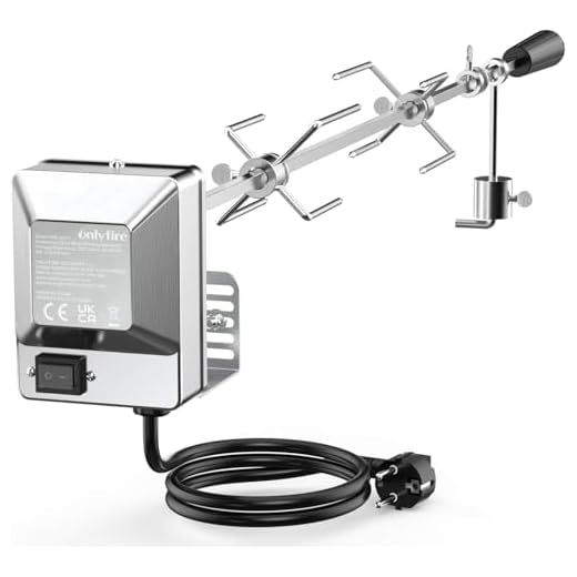 Onlyfire BRK-6031 Universal Verchromter Grillspieß Set, 90 cm Rotisserie Drehspieß, 2X Fleischnadeln, Edelstahl Motor, 220V - 240V, Drehspiess