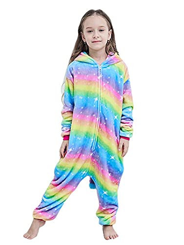 FuRobes Kids Cartoon Onesie Pajamas,Cute Chrismas Animal Costume Cosplay for Boys and Girls Yellow Galaxy 6-8 Years Old