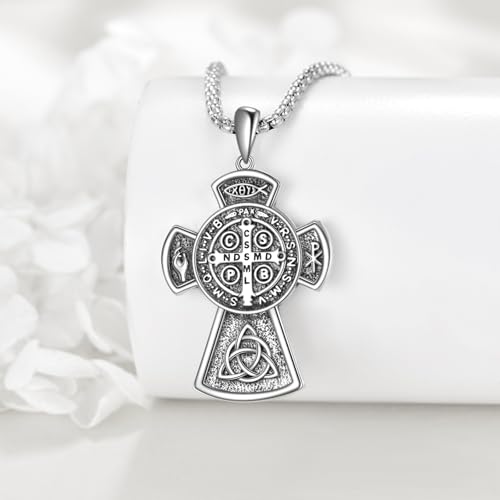 Saint Benedict Necklace for Men 925 Sterling Silver Amulet Men's Pendant Necklace San Benito Medalla Jewelry Gifts4