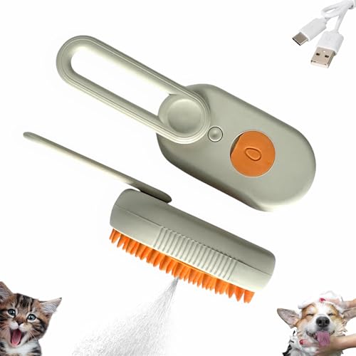 Cat Steam Brush, 3 in 1 Dog Steam Brush,Steam Cat Brush,Silicone Massage Grooming Pet Steam Brush for Cats Dogs,Rechargeable Cats Dogs Steam Brush for Shedding (White)