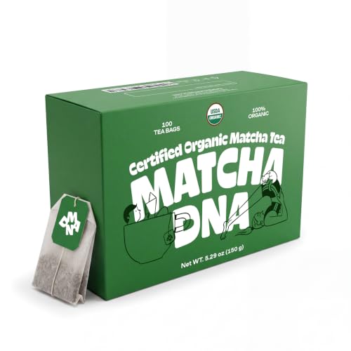 Matcha DNA Certified Organic Matcha Tea Bags, 100 Count Box