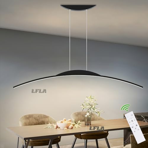 Dimmable LED Pendant Light Dining Table Lamp Modern Arch Design Pendant Lamp with Remote Control Hanging Light Fixture Height Adjustable Chandelier for Kitchen Office Dining Room (Black, 120cm)