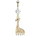 Giraffe Dangle Gold Plated Navel Ring with Multi CZ Paved
