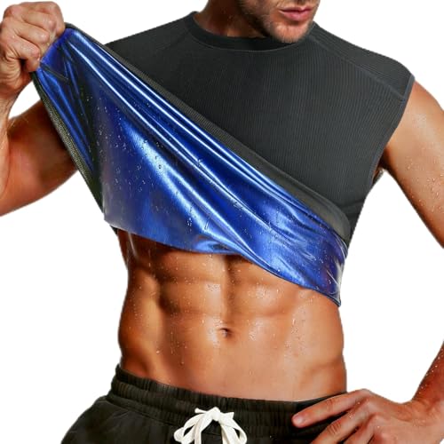 Everfion Mens Sleeveless Sauna Shirt Waist Trainer Sauna Suit for Men Ribbed Sweat Vest Compression Tank Top Gym Workout
