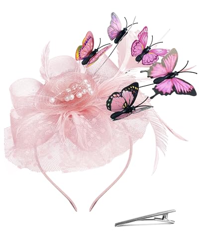 Girls Tea Party Fascinators Hats Tea Party Butterfly Headband for Girls Wedding 1920s Party Halloween Costume3